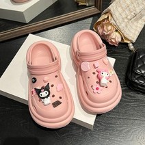 산리오 슬리퍼 쿠로미 마이멜로디 마멜 Y2k 두꺼운 밑창 미끄럼방지 구두 여성 구멍 신발 비치 샌들 가정용