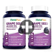 2병-누사퓨어 포도씨 추출물 40000mg - 폴리페놀 레스베라트롤 200캡슐 X 2병, 기본