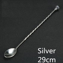 칵테일 쉐이커 스푼 바 스푼 스테인레스 스틸 혼합 나선형 패턴 바 찻 방울 스푼 바, 실버 29cm