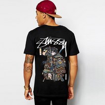 Stussy 반팔 남성 여름 유럽과 미국 조수 브랜드 라운드 넥 느슨한 티셔츠 사무라이 성격 인쇄 하프 슬리브
