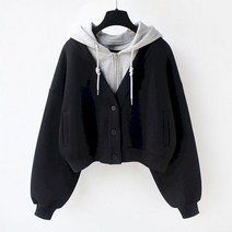 여자 후드 티 반팔 짧은 재킷 오버사이즈 템퍼러먼트 올매치 카디건 탑 캐주얼 가을 겨울