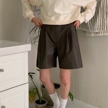 쥬쥬렐라 핀턱 레더 버뮤다 와이드 반바지 하프 가죽 팬츠 4컬러