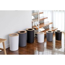 자연주의 대나무 집성목 모던 인테리어 프리미엄 원형 휴지통(20L), 화이트