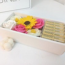 용돈박스 썬플라워핫핑 꽃상자 비누꽃 축하 생일 선물 현금, 선택/썬플라워핫핑 용돈박스
