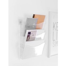 b1381 투명페이퍼홀더 벽걸이형 서류정리함 파일랙 잡지꽂이, 상세페이지참조, 투명 1단+벽고정 스티커 10개