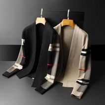 남자 린넨 가디건 패션 브랜드 유럽 럭셔리 클래식 격자 무늬 니트 카디 건 스웨터 캐주얼 대형 긴 소매 카디건 자 켓