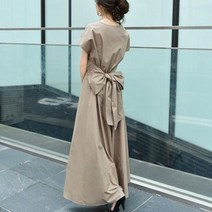 건강-드림_왕리본 반팔 롱원피스 S38692 박시 무지 여성스런 여름신상 브이넥 면원_rjsrkdemf