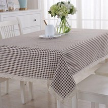 북유럽 사각형 식탁보 테이블보 덮개 빈티지 레이스 패브릭 4인용 협탁 원탁, 150x220CM, (코튼  린넨) 격자 무늬 커피