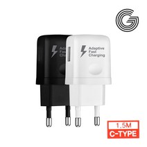 COMS 갤럭시S20/갤럭시S20+ 초고속 가정용 충전기 C type 케이블 1.5m/화이트/블랙, 1개, SR2311-Black
