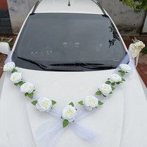 웨딩카장식 프로포즈 웨딩카 꾸미기 결혼기념일 리본 장식 화이트 로즈 인공 꽃 꽃, c