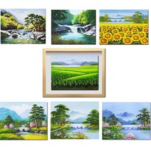 ( 그린 진품 그림 ) 물 풍경화그림 풍수에 꼭 걸어야 하는 산수화 풍경 생기 그림 액자 현관 거실 침실 복도 사무실 사업장 추천, 4번 그림