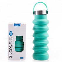 ANYOU 실리콘물병 여행용 물컵 아웃도어 스포츠 접이식 550ml, 손으로 컬러 컵 뚜껑, 녹색