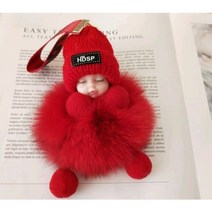 화이트데이 선물/토끼띠선물/감사선물/졸업선물/신학기선물/새학기선물//아기인형키링 선물/은사선물/짝꿍선물/특별한선물/꽃비 여우털 아기인형 열쇠고리/가방 악세사리/자동차 키링 키홀더, 빨강색