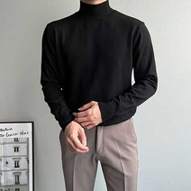 부드러운 캐시 반폴라 니트 티셔츠 남자 목티 폴라 반목 이너 가을 겨울 옷 터틀넥 코디