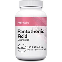 미국직구 누이 뉴트라 판토텐산(비타민 B5) 서플먼트 500mg 150캡슐 에너지 시스템 한 스킨, 수량, 상세참조