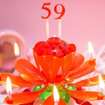 생일축하파티 멜로디 회전 케이크 생일초 연꽃초 IP, 레드