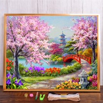 보석십자수 창업 도구 풍경 벚꽃 나무 사전 인쇄 크로스 스티치 자수 전체 키트 수공예 뜨개질 취미 재봉, HMA70930_30x40cm_11CT 실크 스레드