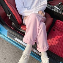남성 패션 핑크화이트 얇은 데님 커플 여름 새로운 스트레이트 캐주얼 진 청바지 97