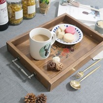 헬로소피 엔틱 빈티지 카페 철제 손잡이 사각 나무 원목 다용도 우드 트레이 나무쟁반, 04)앤틱티크-중