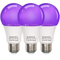 Kapata 15W LED UV 블랙 전구 에너지 절약 라이트 UVA 레벨 395400nm 어둠 속에서 빛 100W 형광등 E26 120V 2팩 4414325706, 12W Blacklight Bulb ( 3-pack )