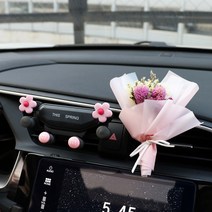송풍구거치대 핸드폰 차량용 플라워 귀여운 예쁜 여성 선물, 핑크 현아 플라워 - 육각 스탠드 + 천일홍백물수정초