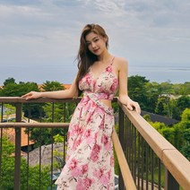 도로시비치 핑크로즈 여신 백리스 원피스