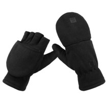 ATCYMI 겨울 컨버터블 장갑 플립 탑 핑거리스 따뜻한 폴라 플리스 포함 추운 날씨 여성용 남성용 스포츠 러닝 사이클링 블랙. Large