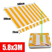 전원주택담장 단독주택 테라스 가림막 담벼락 담장 주물 휀스 두꺼운 노란색 흰색 줄무늬 방수 유연한 천막 패브릭 야외 간이 차고 발코니 창 비 피난처, 5.8mx3m