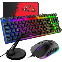 마커 키보드 및 마우스 콤보 88키 스톱 라이보우 백라이트 기계식 느낌 RGB 소형 마우스패드 케이블 홀더 생생한 PC 게이머용블랙, [01] 으., 텐키리스
