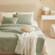 한샘 코튼 피그먼트 워싱 줄누비 이불겸 패드 Q 그린