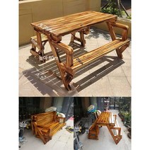 야외테이블 테이블의자세트 테라스 카페 베란다 set 야외 식당 정원 발코니, 접히는 소나무 두껍게 한 모형 1.2 미터