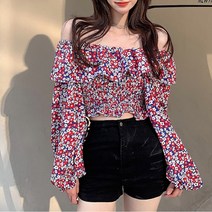 오프숄더 프릴 패턴 블라우스 하늘비즈 A31 H932P699
