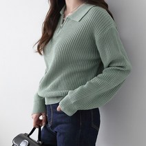 여성용 루즈핏 반집업 카라넥 니트