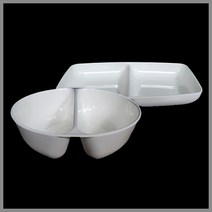 대명멜라민 미색 - 멜라민 짬짜면그릇 (국내생산 멜라민 흰그릇 하얀그릇 업소용그릇), (직2칸우짜), 사각