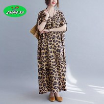 SHENGBO레오파드 롱 원피스 빅사이즈BK003WH