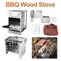 미니화목난로 소형 중형 경량 접이식 캠핌용 접이식 바베큐 굽기 스토브 접이식 스테인레스, 정사각형