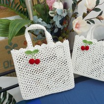 레써니 손잡이바스켓 레이스장바구니 체리 뜨개 가방 조화 소품, 소