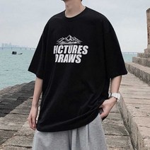 SHE&S SHE&S 남성 캐주얼 오버핏 반팔 영문 레터링 프린팅 티셔츠