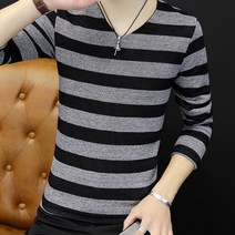 베이직클로즈 남성 스트라이프 보트 브이넥 긴팔티셔츠 남자 맨투맨