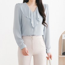 [모리스커밍홈] 브이넥 드레이프 훌 긴팔 블라우스_M2302BL044A