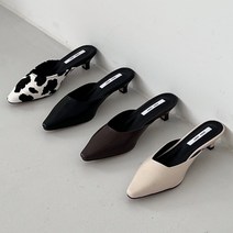 스틸레토 베이직 가죽 민자 송치 미니멀 뮬 슬리퍼 4cm