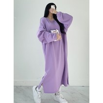 오버핏 라운드 퍼프소매 옆트임 롱 원피스 POM31 빅사이즈 여성 여자