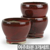 여주 유약 다육 화분 3개세트 - 다육이 미니화분 도자기 선인장 베란다 사무실 인테리어 예쁜화분 국내산화분, 09_대진_원형화분_빨강(3개)