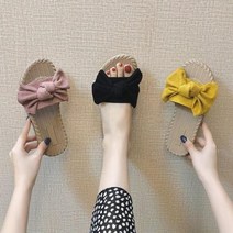 키밍 여성 비치 슬리퍼 리본 라탄 플랫굽 필수템