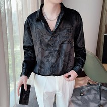 님자실크셔츠 남자명품셔츠 럭셔리 immitate 실크 드래곤 프린트 셔츠 남성 펑크 고딕 드레스 셔츠 일본 스타일 남성 빈티지 디자이너 셔츠 긴 소매 느슨한