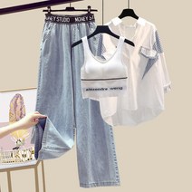여성블라우스 프릴 셔츠 데일리룩 2023 여름 신상품 우아한 여성 바지 세트 캐주얼 셔츠 조끼 3 피스 운동
