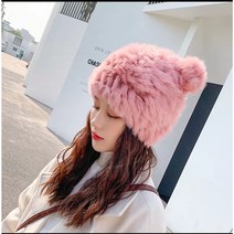 귀여운 고양이 귀 진짜 토끼털 모자 두꺼운 보온모