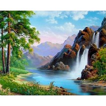 그림 그리기 Gtyztory 숫자로 Diy 그림 풍경 폭포 색칠 Hndpinted 아크릴 캔버스 페인트 예술, 12 3654_09 60x75cm diy frame