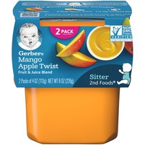 Gerber 2단계 어린이 식품 113g 2개입, 망고 애플 트위스트(Mango Apple Twist), 1개