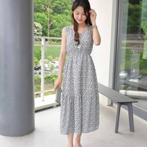 데일리앤 기프티 여름 플라워 쉬폰 민소매 롱원피스